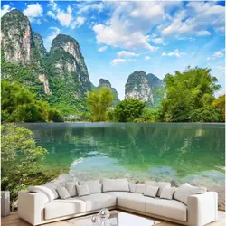 Guilin обои с пейзажной тематикой 3D зеленые горы зеленая вода голубое небо белые облака Настенные обои для гостиной обои