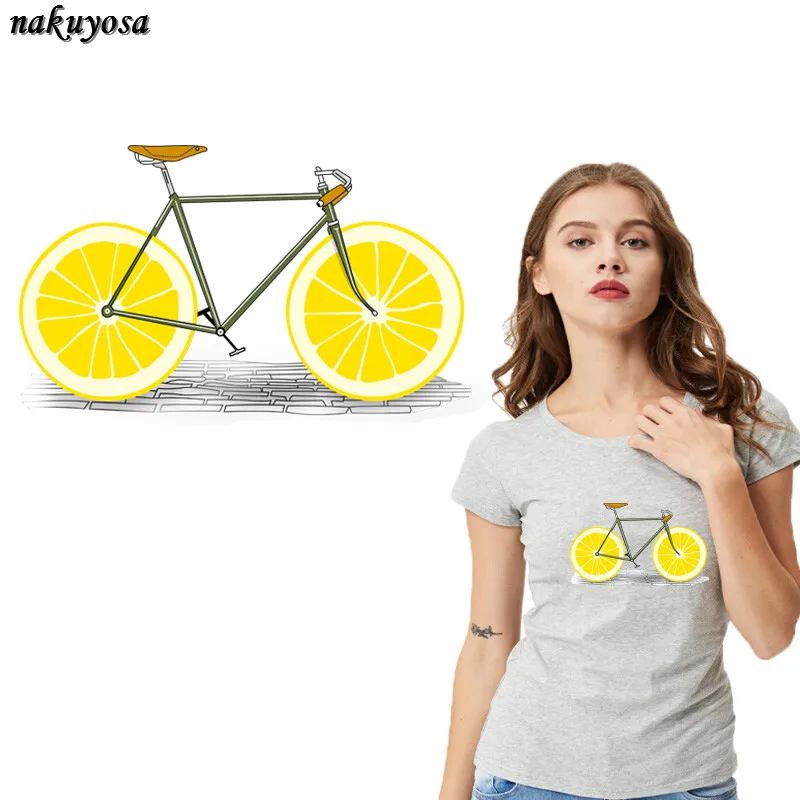 

Lemon wheel cute bike simple styles Patches For Clothing DIY T-shirt jacket Grade-A Thermal transfer stickers 28*17CM