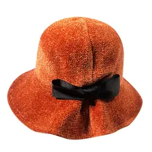 KLV/Для женщин зимние Утепленная одежда Повседневное одноцветное шляпа для рыбалки шляпа бантом черный, темно-синий, серый, Кофе, вино, оранжевые крышки установлены один размер z1008