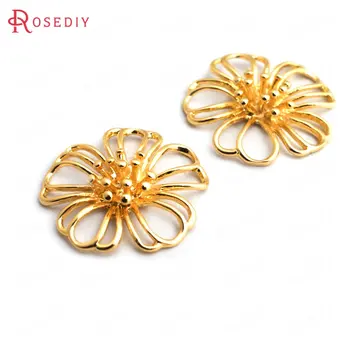 

(34892)6PCS 21MM 24K Gold Color Brass Flower Charms Pendants High Quality Diy Jewelry Accessories Jewelry Findings