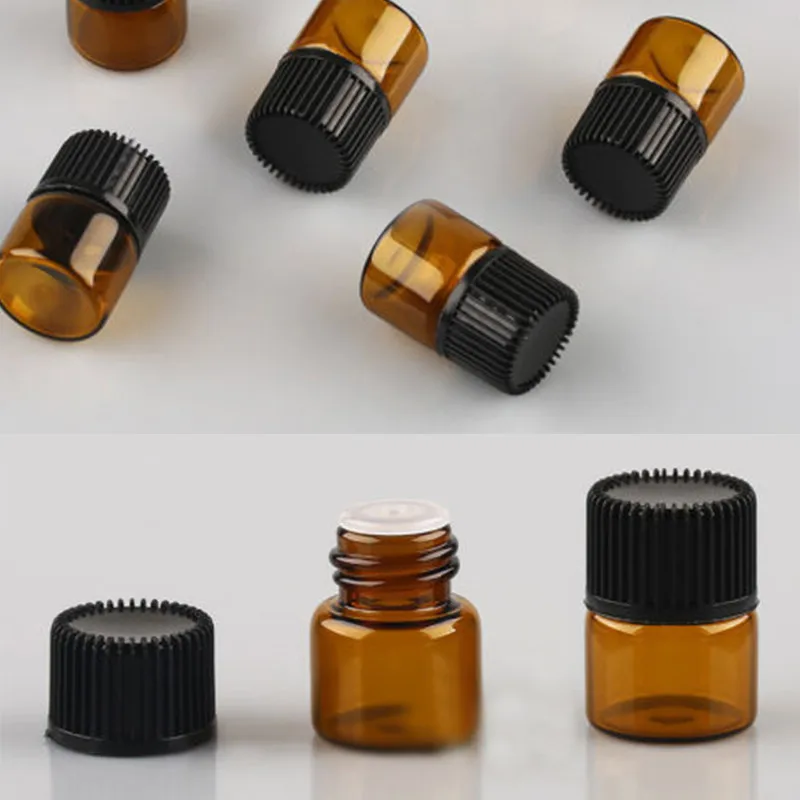 Mayitr 100pcs Mini Amber Empty Essential Oil Bottle 1ml Glass Sample Essential Oil Perfume Refillable Bottles