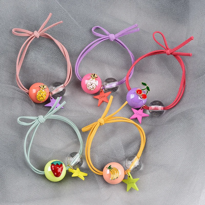 2020 New Korea Girls Candy Color Cartoon Fruit Scrunchies Ball Star Hair Ties Ponytail Holder Children Accessories | Аксессуары для
