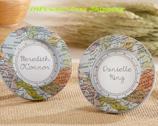 (10 Pieces/lot) Around the World Map Place card holder and Photo Frame Holders For Vintage and travel Wedding Favors and Gifts