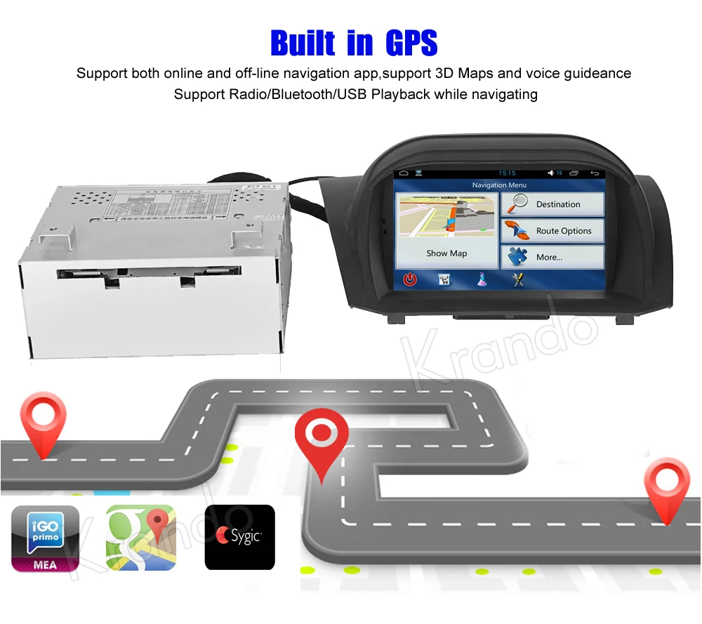 Top Krando 7" Android 9.0 car navigation multimedia system for Ford Fiesta 2013-2016 audio radio gps dvd player WIFI 3G DAB+ 2