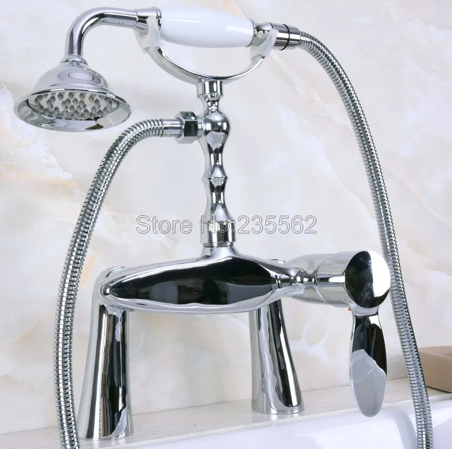 

Chrome Clawfoot Bathtub Shower Faucet Deck Mount Bathroom Handheld Shower lna109