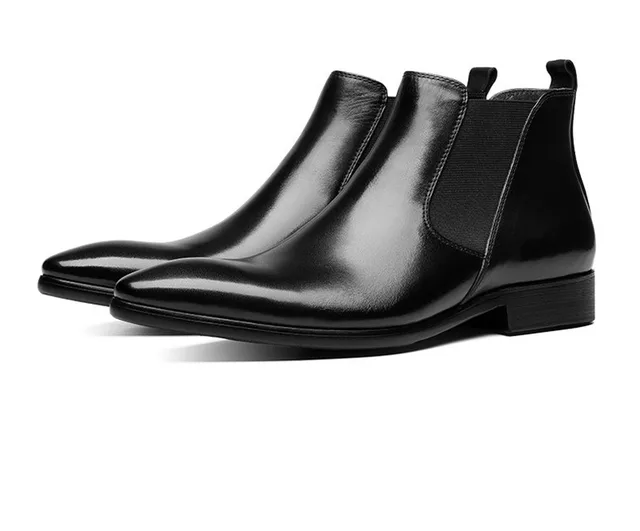 black leather pointed toe chelsea boot