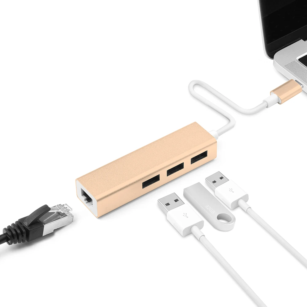 USB C на 3 порта USB разветвитель 3,0 концентратор type C Thunderbolt 3 для RJ45 100 Мбит/с Ethernet адаптер для Macbook Pro 13 15 16 дюймов