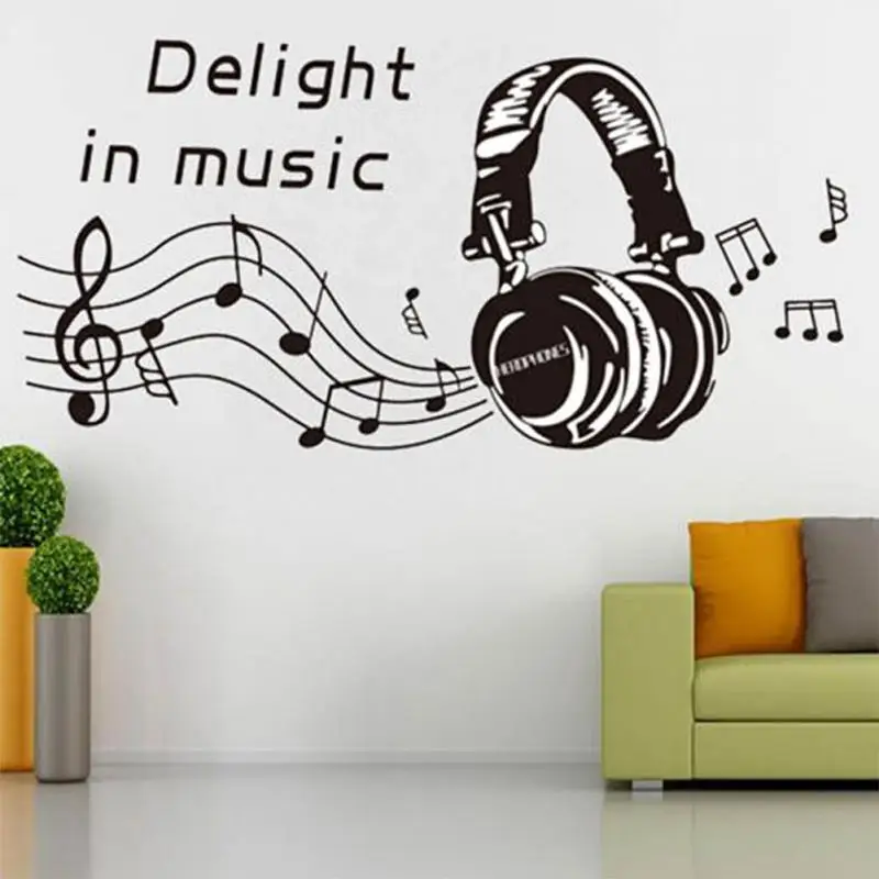 Music Notes Headset Wall Sticker Removable Home Mural Decal Vinyl