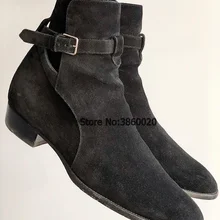VINAPOBO/узкие мужские ботинки из натуральной замши с острым носком; мужские ковбойские ботинки «Челси» из джинсовой ткани с ремешком на щиколотке и пряжкой на танкетке