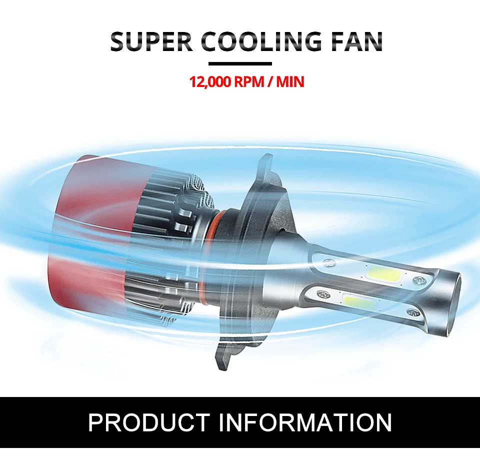 Foxcnsun 3-sided H1 H3 H4 H7 LED H11 9005 9006 9012 HB3 HB4 COB Car LED Headlight Bulbs 72W 8000LM 6500K Auto Headlamp 12v 24v (6)