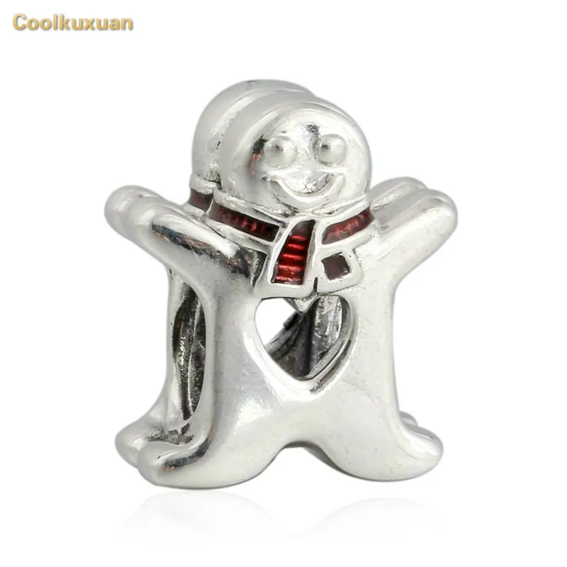 

2018 New 925 Sterling Silver Red Enamel Christmas Sweet Gingerbread Man Charm Beads Fits Brand bracelet Making DIY Accessories