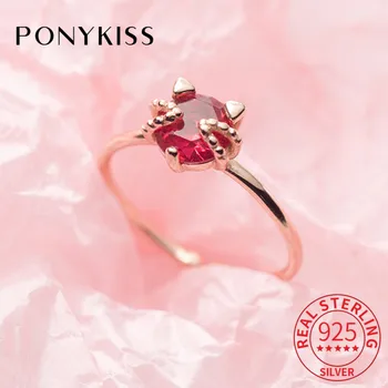 

PONYKISS Romantic 100% 925 Sterling Silver Zircon Cat Adjustable Opening Ring Women Party Delicate Jewelry Birthday Cute Gift