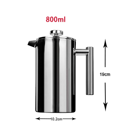Biolomix Френч-пресс для приготовления кофе из нержавеющей стали с двойными стенками SS зеркальная отделка кофе/чайник 350 мл 800 мл 1000 мл - Цвет: 800ml