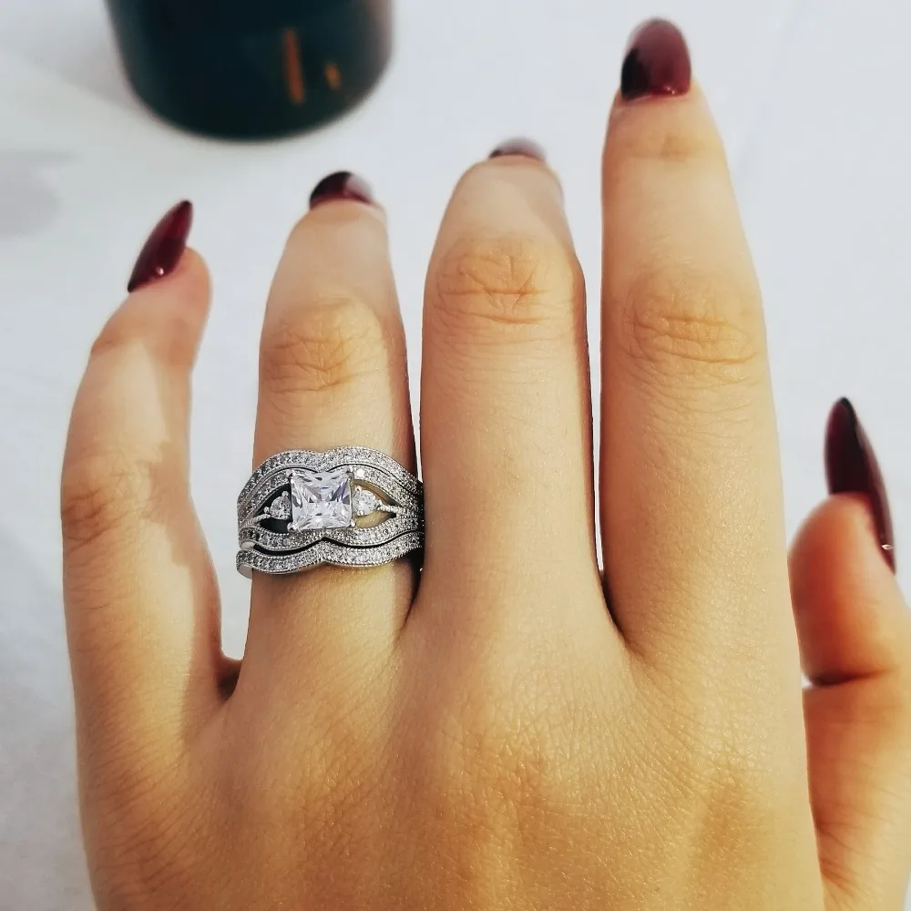 2019new design 925 sterling silver wedding ring sets for women bridal jewelry luxury classic bold 3 in 1 set personalized r4476s