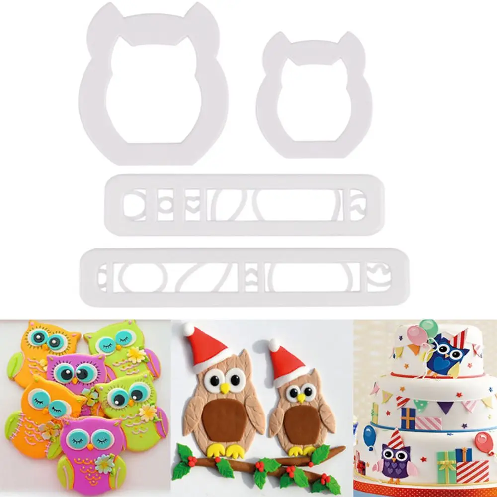 

4pcs/set Owl Animal Cookie Cutter Egg Fruit Cutter Tools Pancake Mould Biscuit Press Stamp Mold Cake Decorating Baking Fondant
