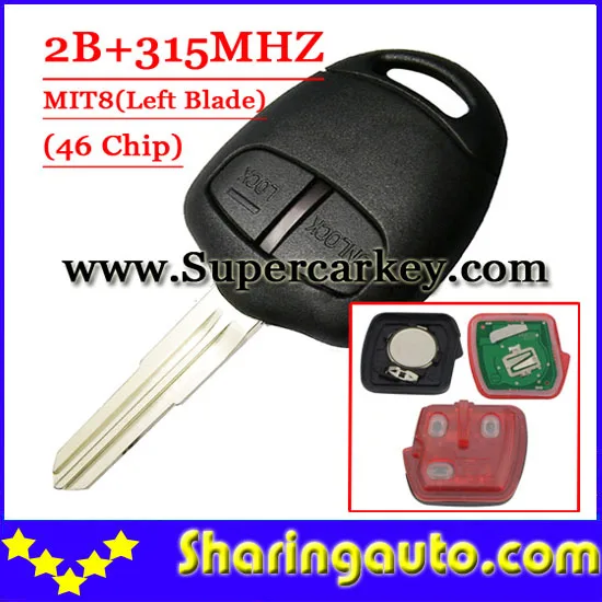 

Free shipping (1piece) 2 Button Remote Key MIT8 uncut blade with 46 chip 315MHZ For Mitsubishi