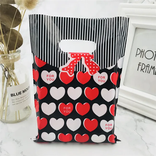 Более леопардовым узором ювелирные изделия Пластик сумка с ручками 15x20 см подарок на свадьбу из бутика подарочная упаковка Пластик с ручкой - Цвет: Black Red Heart Bow