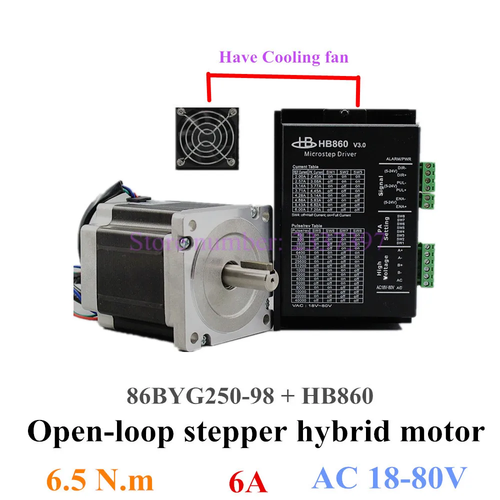Гибридный шаговый электродвигатель BYG250-98 6.5N.m DSP цифровой драйвер HB860 открытую петлю кодировщик 4A 2-фазный с высоким уровнем Скорость ЧПУ двигатель 98 мм 6N. м