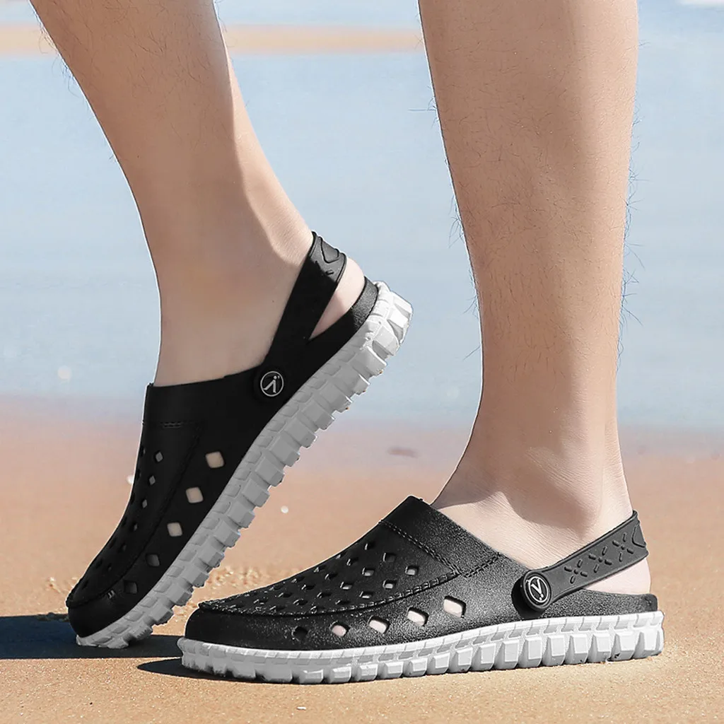 

JAYCOSIN 2019Soft Big Size Sandals Comfort Summer Leisure Mens Flats Beach Shoes Sea Non-slip Breathable Hole Shoe Slippers APR3