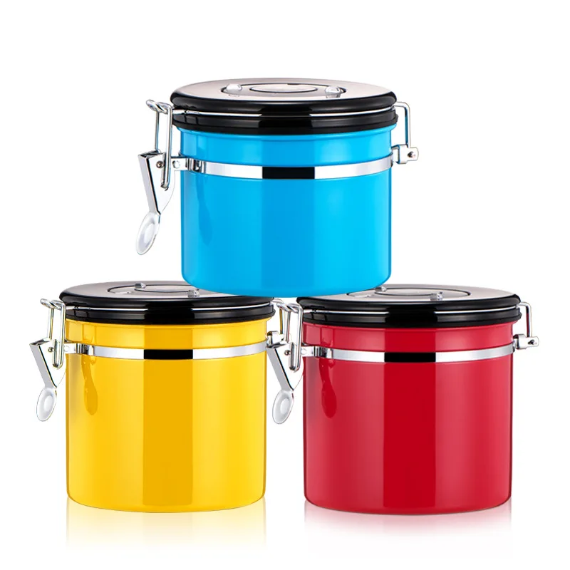 

BEEMSK Stainless Steel Coffee Beans Sealing Tank With Vent Valve Stainless Steel Sealed Tank Tea Caddy Milk Can 800ml