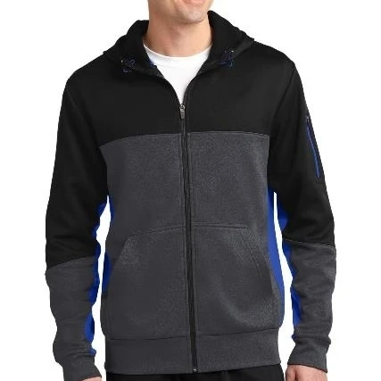 Sport-Tek ST245 Mens Tech Fleece Colorblock Full-Zip Hooded Jacket Black Graphite Heather & True Royal - Extra Large (1)