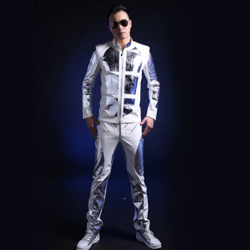 Men's Dance Wear Stage Show Jacket Patns Mirrors Bright Male Fashion