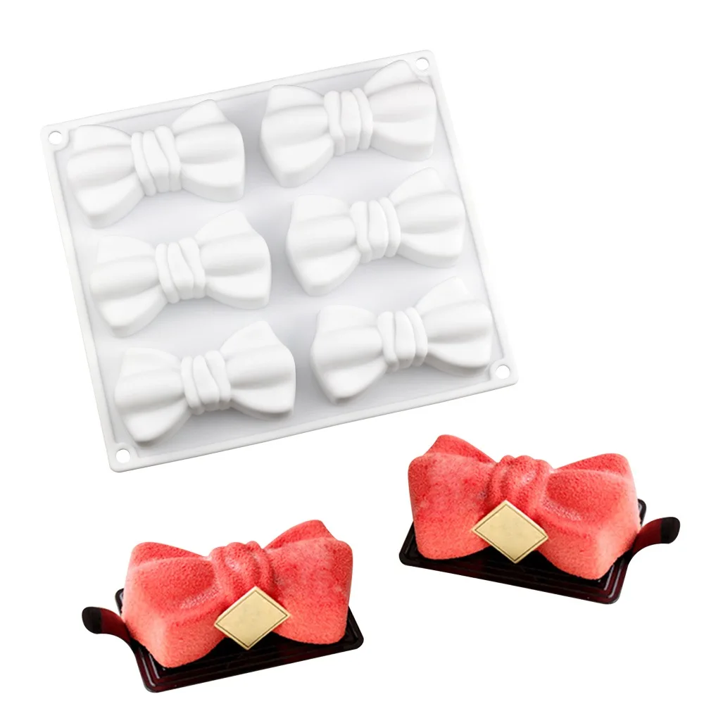 6 Cavity Bow Ties shape Silicone Mousse cake mold Chocolate Candy