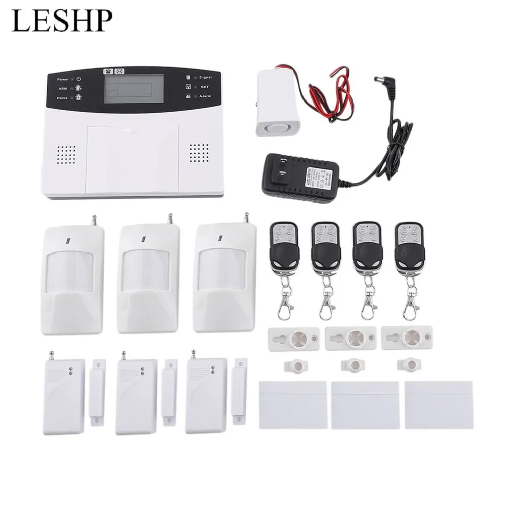

LESHP GSM Burglar Alarm Motion Detector Voice Prompt Wireless door sensor LCD Display Wired Siren Kit SIM SMS Alarm System