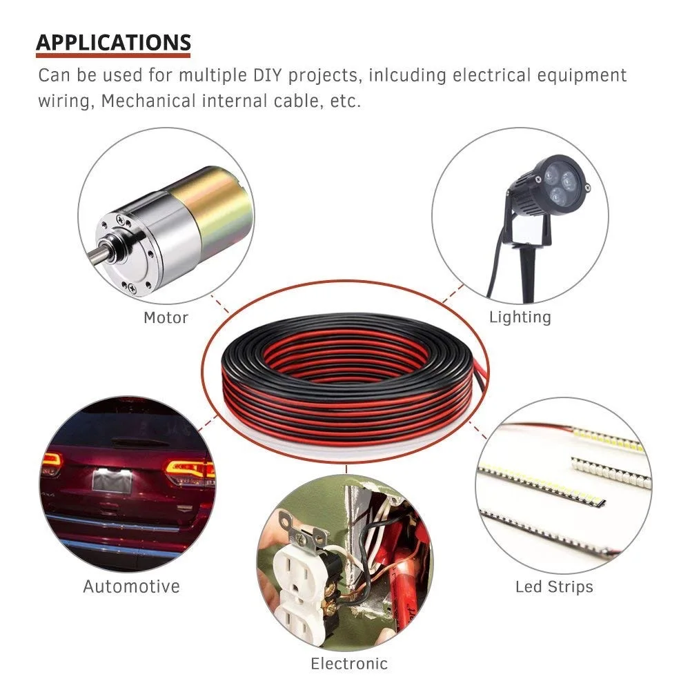 5 м 10 м 50 м 100 м 22AWG 2 проводника Электрический провод Ультра мягкий гибкий резиновый медный провод черный красный светодиодный удлинитель