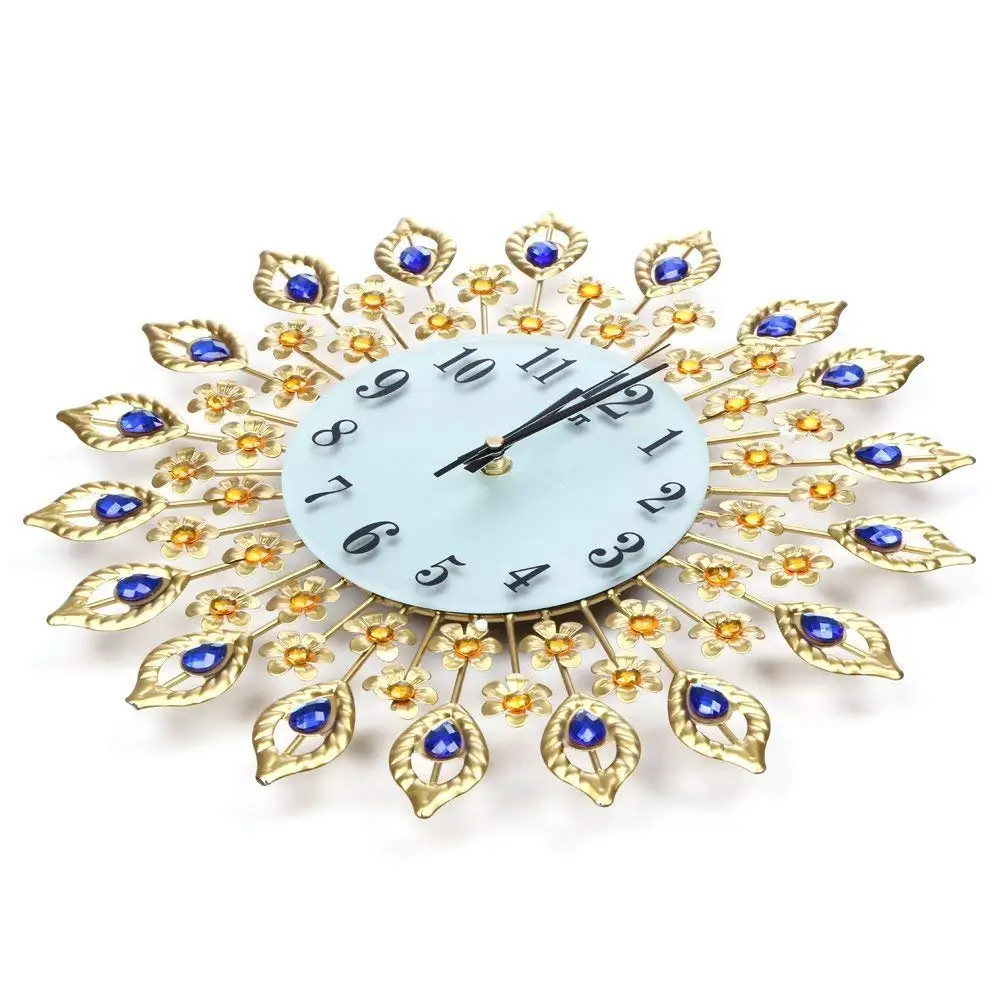 Reloj de pared grande de diamante de cristal Artificial de lujo Reloj de pared de sala de estar de Metal decoración de arte para el hogar Reloj de pared grande de diamante de cristal Artificial de lujo Reloj de pared de sala de estar de Metal decoración de arte para el hogar