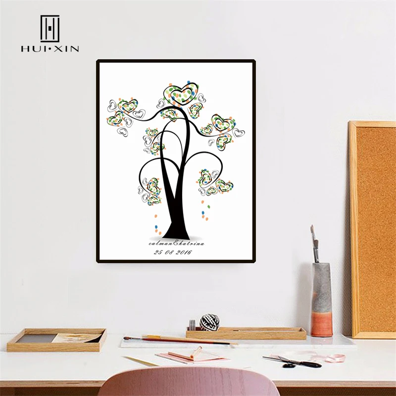 

Tall Tree with Heart-Shaped Leaves of DIY Fingerprint Guestbook Souvenir for Birthdays Weddings Anniversaries Best Wall Decor