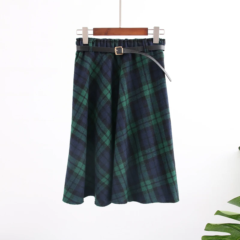 Plaid New Skirt Women Long A-Line Skirt British Style Woolen Plaid Skirts Kilt Winter Vintage Wool Tartan Umbrella Plaid Skirts