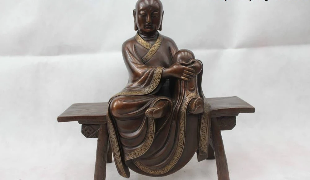 

12"China Chinese Tibet Pure excellent Bronze Sit Stools arhat Buddha Statue