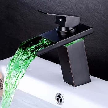

Copper kitchen basin with light faucet black ancient hot and cold waterfall temperature control led faucet wx5101135