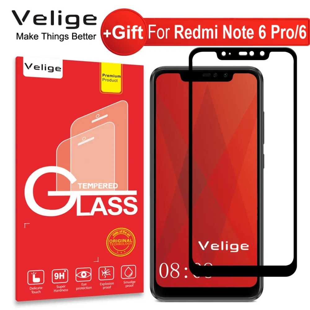 

Velige 9H Tempered Glass For Xiaomi Redmi Note 6 Pro Note6 Pro Screen Protector Toughened Protective Glass Film
