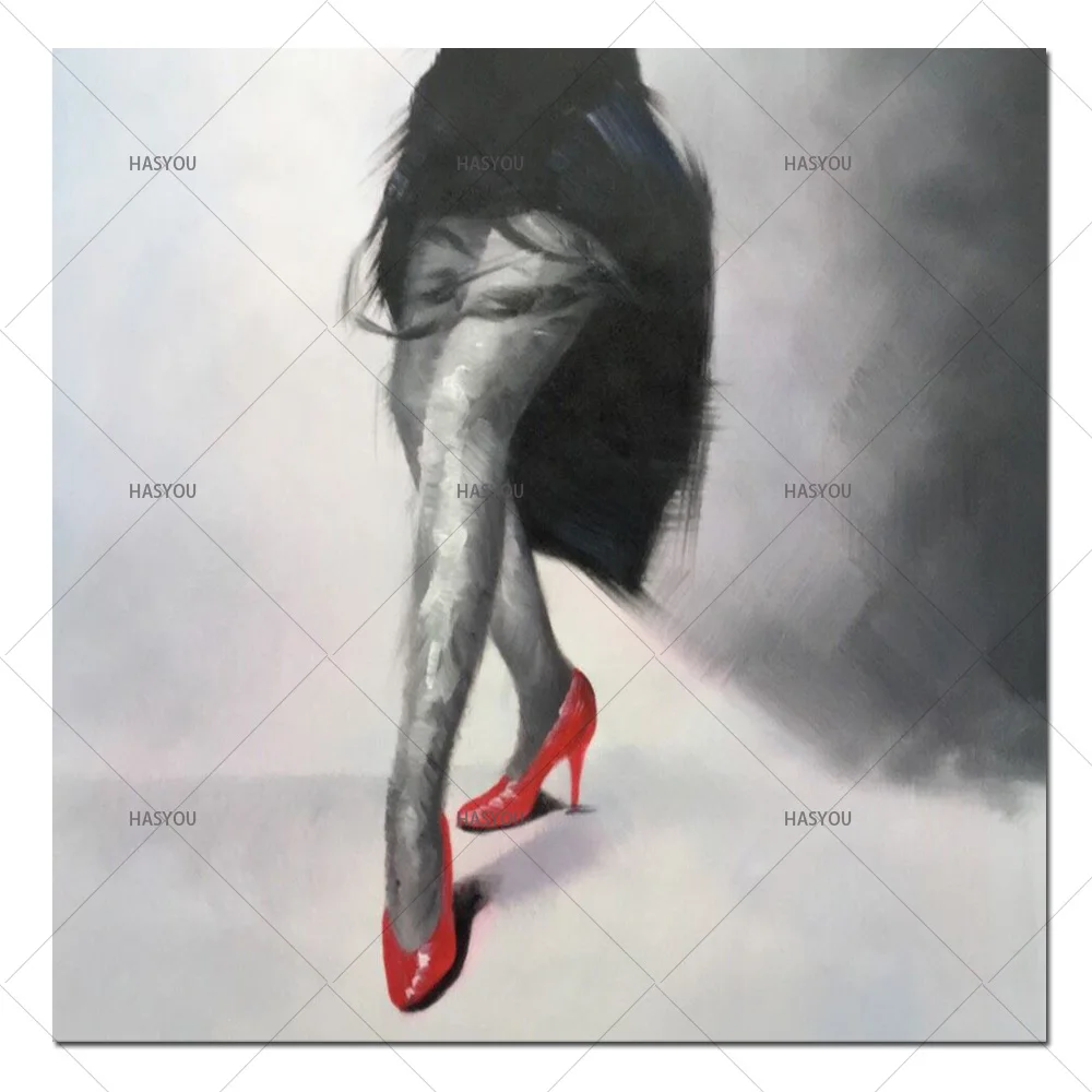 

New Cool Style Street Wall Art Abstract Modern Sexy Girl with Black skirt 100% Hand Painted Canvas Oil Painting Home Art Decor