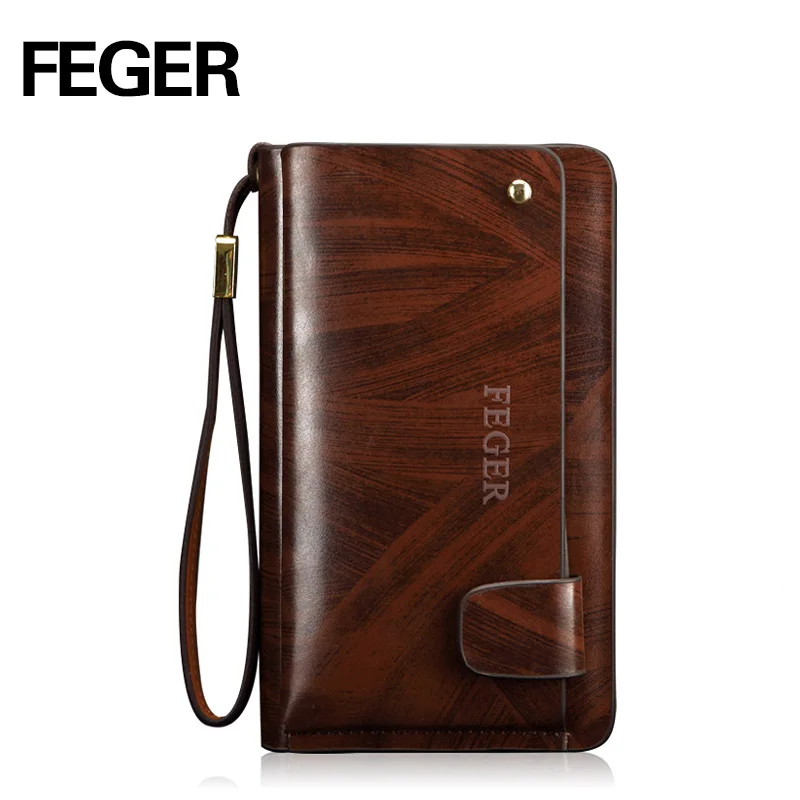 FEGER Men s Fashion Zipper Wallet Leather Casual Clutch Bag Large Capacity Wallet Clutch Purse Free