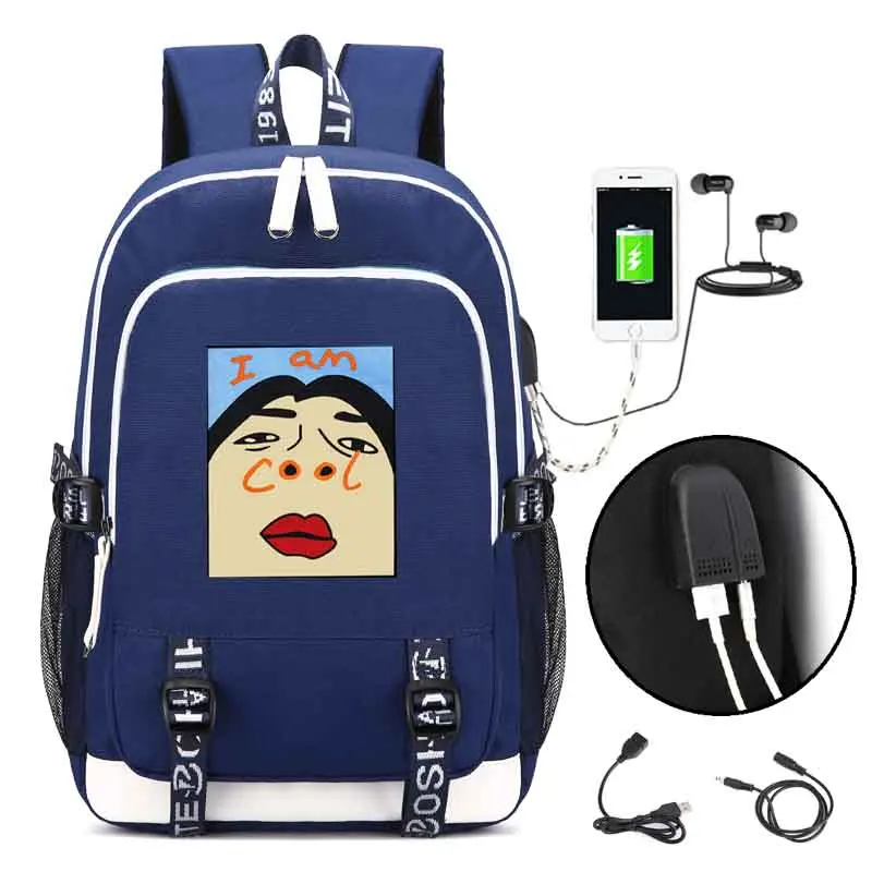 

I am Cool funny letter printing Backpack with USB Charging Port and Lock &Headphone interface for College Student Work