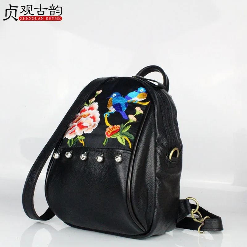 

Genuine Leather Mini Women Backpack Girl Embroidery Bagpack The First Layer Cowhide Handmade National Retro Lady Vintage New Bag