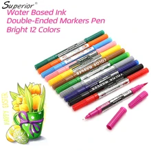 Улучшенная 12 цветов кисть набросок маркеры чернила на водной основе Твин 0,4 мм тонкий кончик маркер ручка для рисования манга школьные принадлежности