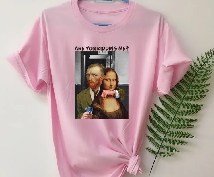 Kaufen Fashionshow JF Sind Sie Mich Scherzend Monalis Malerei T shirt Abstrakte Kunst Mona Lisa Malen Da Vinci Shirt Ästhetischen tees