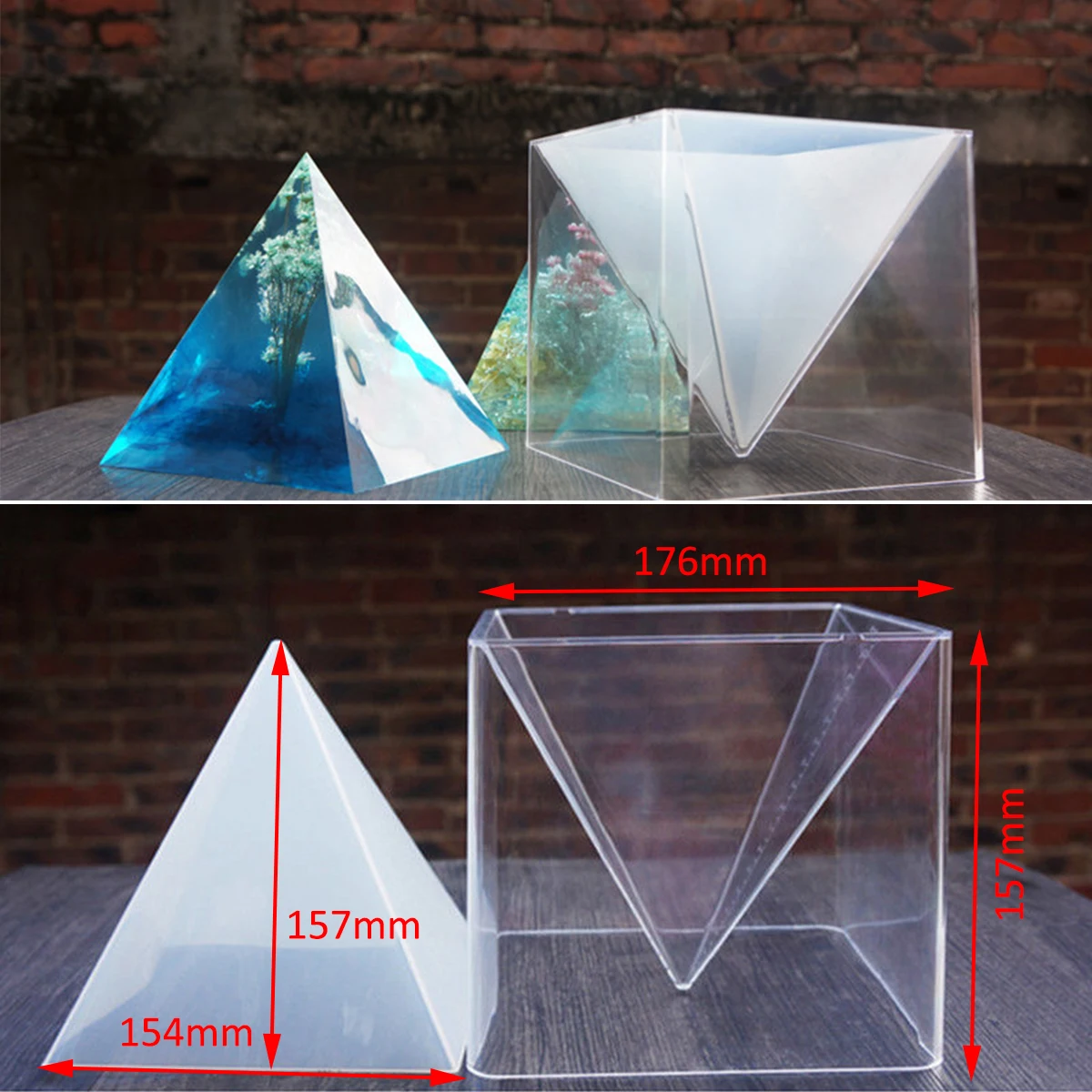 1pc x Super Pyramid Silicone Mould DIY Resin Craft Jewelry Mold + Plastic Frame