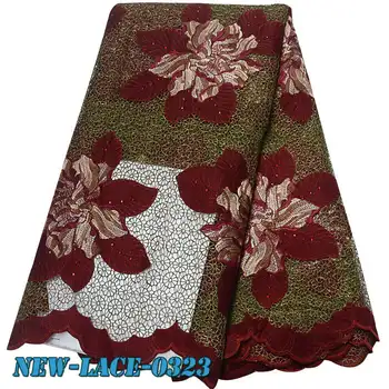 

African Lace Fabric 2019 High Quality African French Tulle Lace Fabric With Stones Guipure Nigerian Lace Fabrics 5Yards LK004