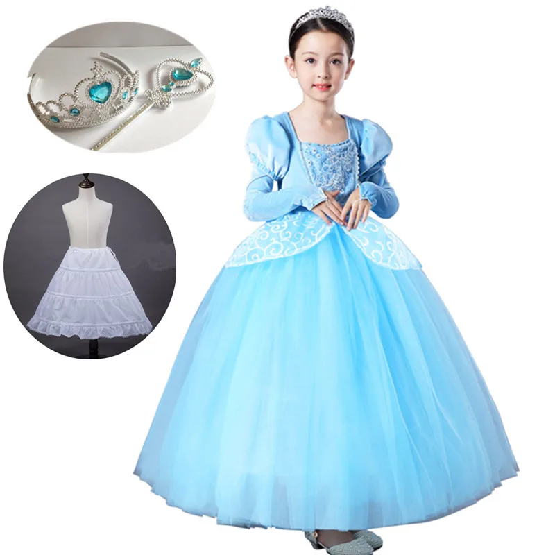 Платье принцессы Золушки для девочек; вычурная юбка; Детский карнавальный костюм на Хэллоуин; одежда для рождественской вечеринки; подарок на день рождения для детей