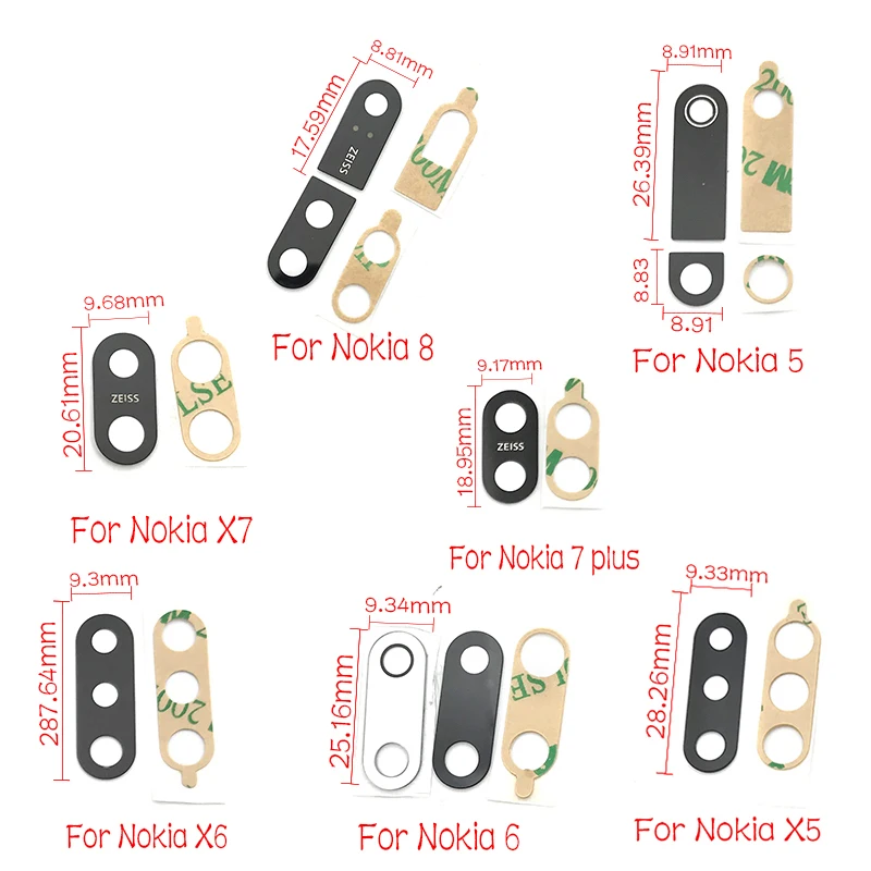 Новая задняя камера, стеклянная крышка объектива для Nokia 5 6 8 7 Plus X5 X6 X7 с клейкой наклейкой, запасные части