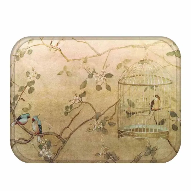 

Flannel Rural Waterproof Anti-Slip Floor Mat Flowers And Birds Bathroom Rugs Decorative Stair Tapete Peludo Home Decor Rugzak