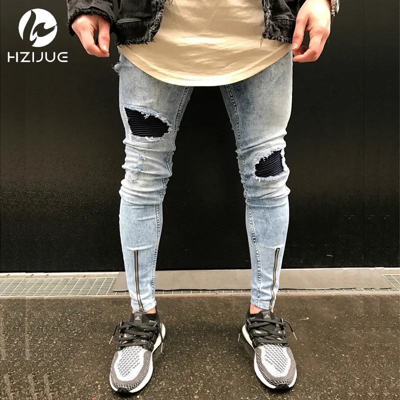 Kanye West Ripped Jeans For Men Male Skinny Distressed Slim Famous Brand Designer Biker Hip Hop