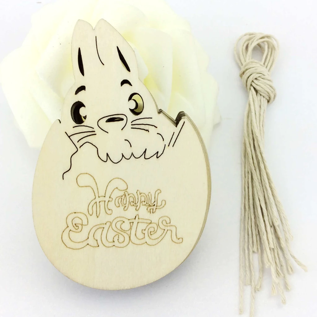 New 10pcs Happy Easter Wood Shape Tag Egg Rabbit Hanging DIY Craft Embellishment Christmas Wedding Party Favor Home Decor Gift