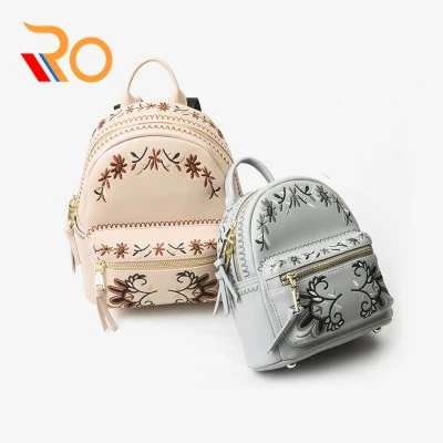 

Brand Female Backpack School Genuine Leather Casual Ladies Shoulder Bag Travel Backpacks For Teenage Girls Embroidered Small
