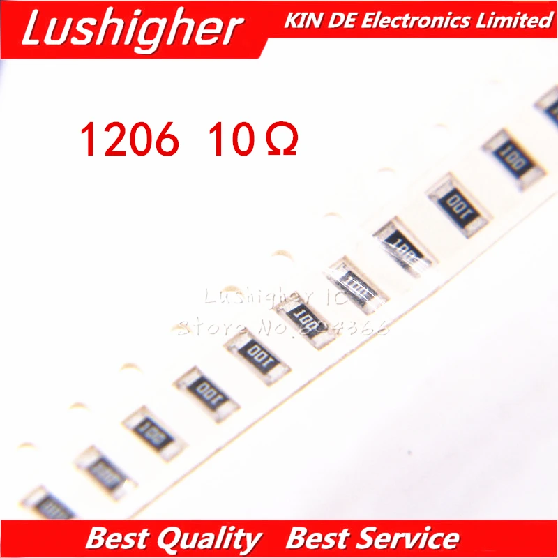 100 шт. 1206 SMD резистор 5% 10 Ом 10.0ohm 10R0 | Электронные компоненты и принадлежности
